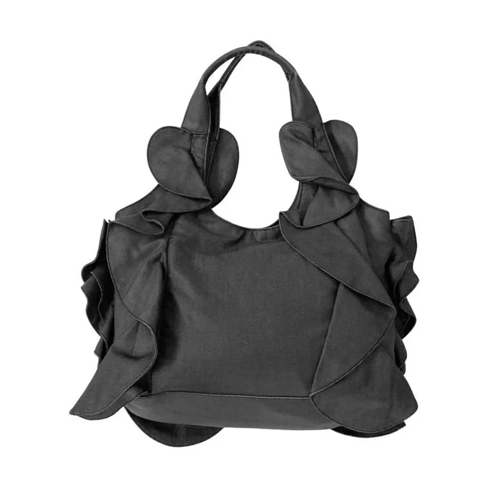 Valentino Garavani Gray Fabric Ruffle Hobo Bag /AZI